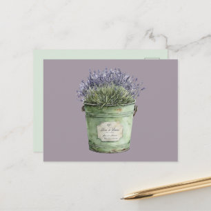 Carte Postale Seau vert blanc Fleurs de lavande