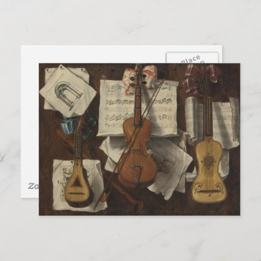 Carte Postale Sebastiano Lazzari Trompe - Violin and Music Notes (Devant / Derrière)