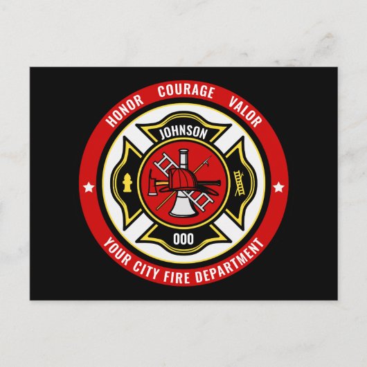 Carte Postale Secourt de pompier AJOUTER LE NOM Insigne du servi (Devant)