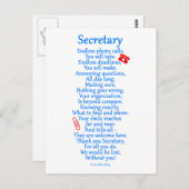 Carte Postale Secrétaire Merci (Devant / Derrière)