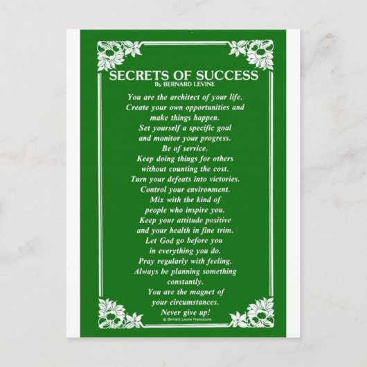 CARTE POSTALE SECRETS DU SUCCÈS DE BERNARD LEVINE (Devant)