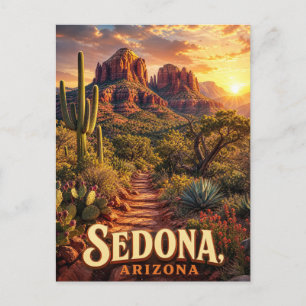 Carte Postale Sedona Arizona Coucher de Soleil Roche Rouge Déser