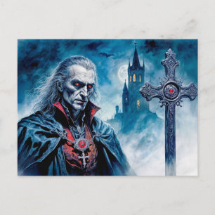 Carte Postale Seigneur Vampire avec Croix dans une Nuit au Clair