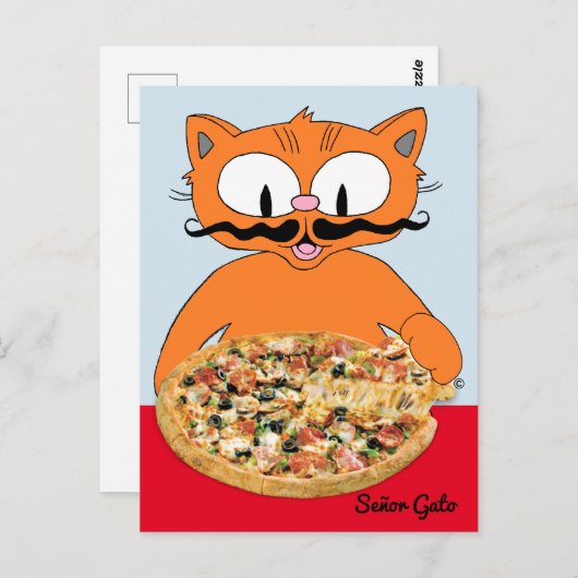 Carte Postale "Señor Gato Pizza" Funny Deluxe Pizza Cute Cat (Devant / Derrière)