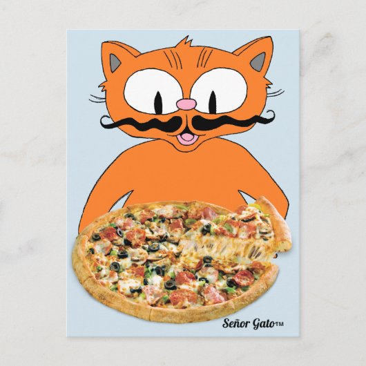 Carte Postale "Señor Gato Pizza" Funny Deluxe Pizza Cute Cat (Devant)