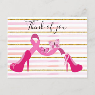 Carte Postale Sensibilisation au cancer du sein Ruban rose pense