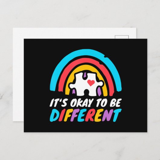 Carte Postale Sensibilisation sur l'autisme Puzzle pièce Rainbow (Devant / Derrière)