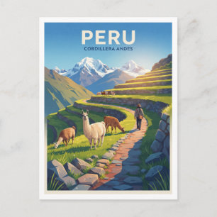 Carte Postale Sentier éloigné de lama andin à Huaraz Pérou
