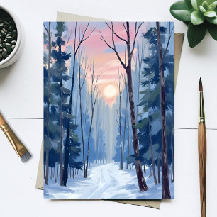 Carte Postale Sentier forestier enneigé Lumière solaire d'hiver 