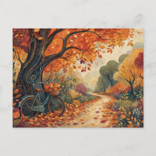 Carte Postale Sentier illustré fantaisiste de la forêt automnale