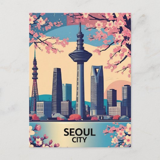 Carte Postale Séoul City Modern Skyline Retro Art Corée du Sud (Devant)