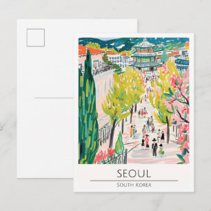 Carte Postale Séoul Corée du Sud Illustration d'art vintage Voya