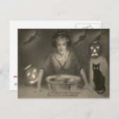 Carte Postale Sepia Bobine Pour Pommes Citrouille Chat Noir (Devant / Derrière)