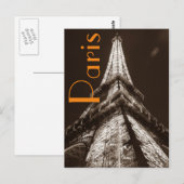 Carte Postale Sepia Eiffel Tour Romance Nuit Paris France (Devant / Derrière)