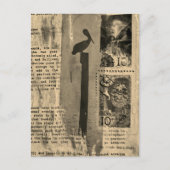 Carte Postale Sepia Pelican mixed media collage (Devant)