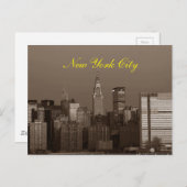 Carte Postale Sepia Script Brown New York City Skyline (Devant / Derrière)
