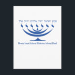 Carte Postale Sept branches menorah d'Israël et Shema Israël<br><div class="desc">Sept branches menorah d'Israël et Shema Israël couleur bleue</div>