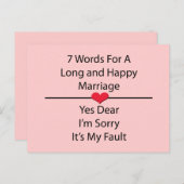 Carte Postale Sept mots pour un mariage long et heureux (Devant / Derrière)