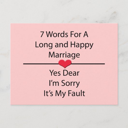 Carte Postale Sept mots pour un mariage long et heureux (Devant)