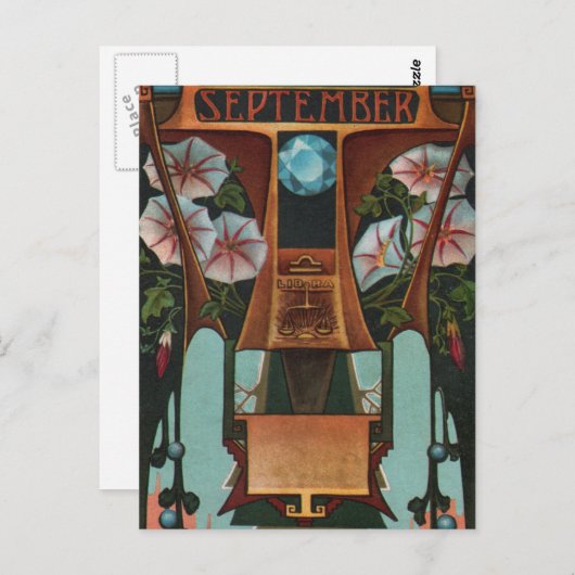 Carte Postale Septembre - Balance (Devant / Derrière)