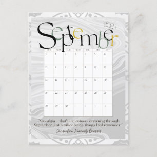 Carte Postale Septembre Gris Moderne Calendrier mensuel 2025
