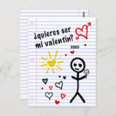 Carte Postale ser mi valentin bocetos de papel de cuaderno (Devant / Derrière)