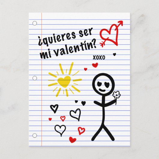 Carte Postale ser mi valentin bocetos de papel de cuaderno (Devant)