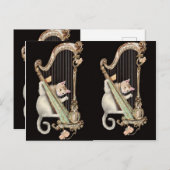 Carte Postale Serenade in Gold – Cat & Harp Postcard (Devant / Derrière)