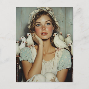 Carte Postale Serene Farm Maiden White Doves - Symbole de paix