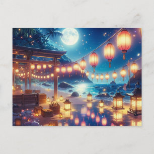 Carte Postale Serene Night Festival by the Sea Painting