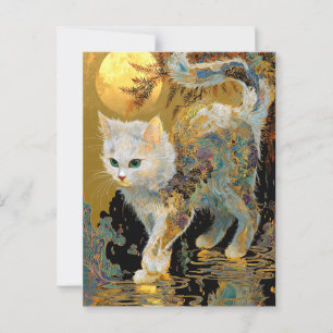 Carte Postale Serene Rinpa Cat Zen or japonais