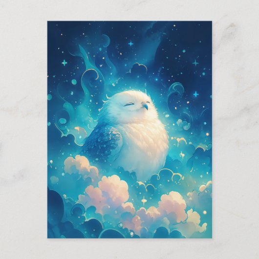 Carte Postale Serene White Owl Napping in Blue Clouds (Devant)