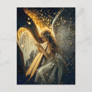 Carte Postale Sérénité Céleste Ange Féminin Jouant de la Harpe