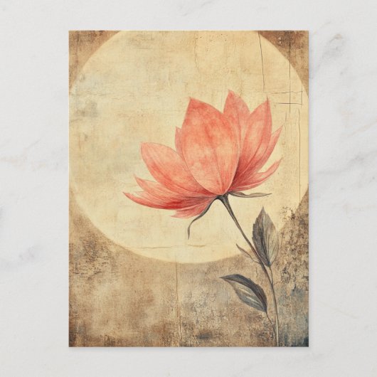Carte Postale Sérénité rose Fleur et Lune (Devant)