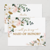 Carte Postale Serez-vous ma servante d'honneur Blush Rose Floral (Devant / Derrière)