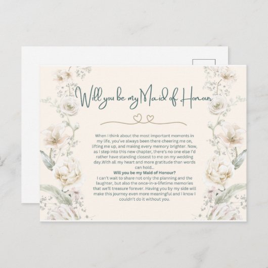 Carte Postale Serez-vous ma servante d'honneur ? | Proposition (Devant / Derrière)