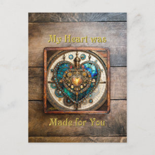 Carte Postale Série Steampunk Cœur en Verre Teinté Doré