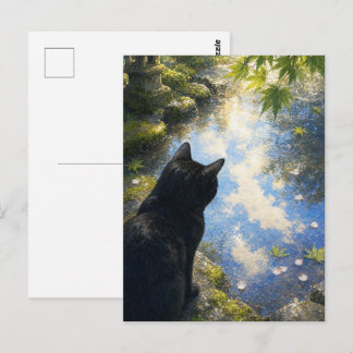 Carte Postale series_4_10|Kyoto Puddle Reflection Black Cat Art