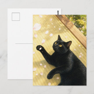 Carte Postale series_4_11|Spring Petals Tatami Black Cat Art