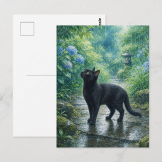 Carte Postale series_4_4|Summer Rain Black Cat Japanese Art
