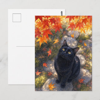 Carte Postale series_4_6|Autumn Maple Black Cat Japanese Art
