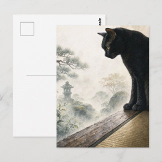 Carte Postale series_4_9|Misty Morning Black Cat Japanese Art