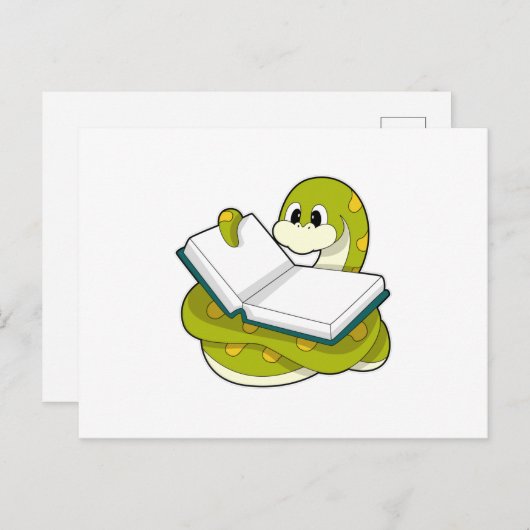 Carte Postale Serpent à la lecture avec livre (Devant / Derrière)