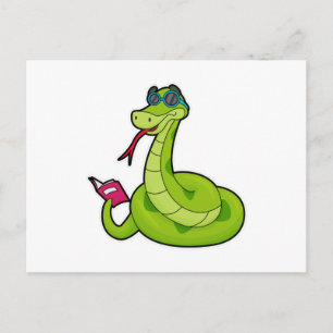 Carte Postale Serpent avec Lunettes de Soleil & Livre