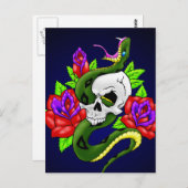 Carte Postale Serpent, crâne et Roses (Devant / Derrière)