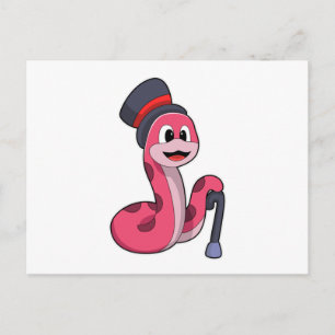 Carte Postale Serpent en Gentleman avec Casquette et bâton de ma