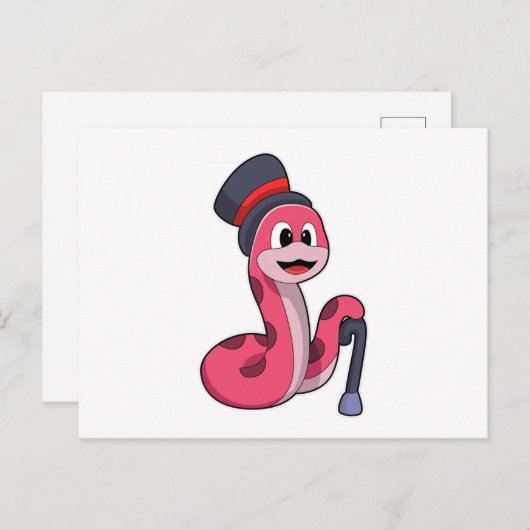 Carte Postale Serpent en gentleman avec chapeau et canne (Devant / Derrière)
