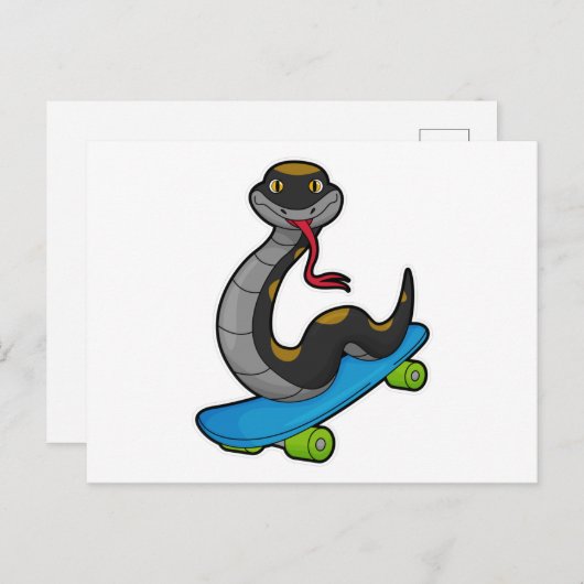Carte Postale Serpent en patineur avec planche à roulettes (Devant / Derrière)