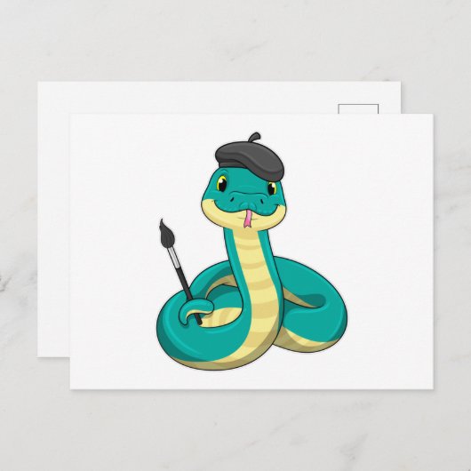 Carte Postale Serpent en tant que Peintre avec pinceau (Devant / Derrière)