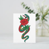 Carte Postale Serpent enveloppé autour d'un tatouage rose rouge (Debout devant)
